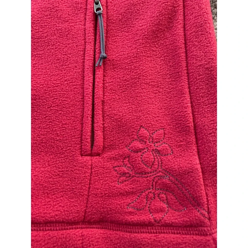 Double Diamond Womens Red Full Zip Fleece Jacket Floral Detail Size‎ L Excellent